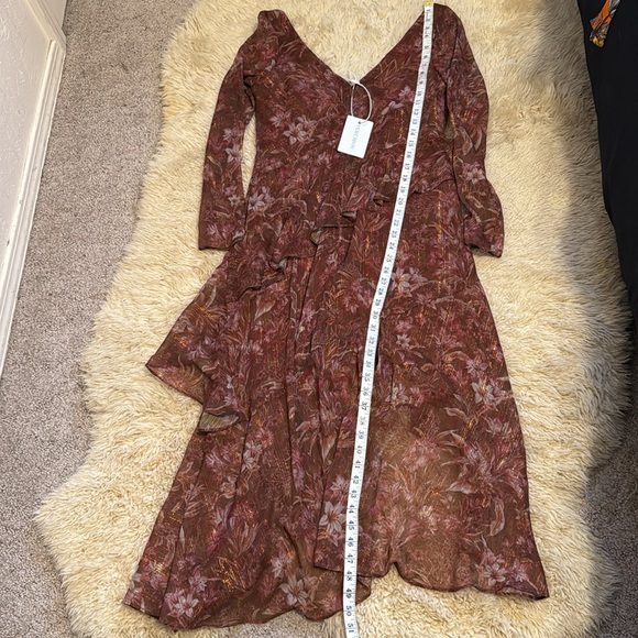 Marchesa Notte Asymmetrical V-Neck Dress in Brown Floral - Picture 10 of 10